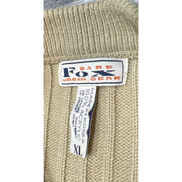 Bare Fox Urban Gear Sweater Mens‎ XL Tan Geometric Patchwork Grunge Y2K Hip Hop - Picture 10 of 10